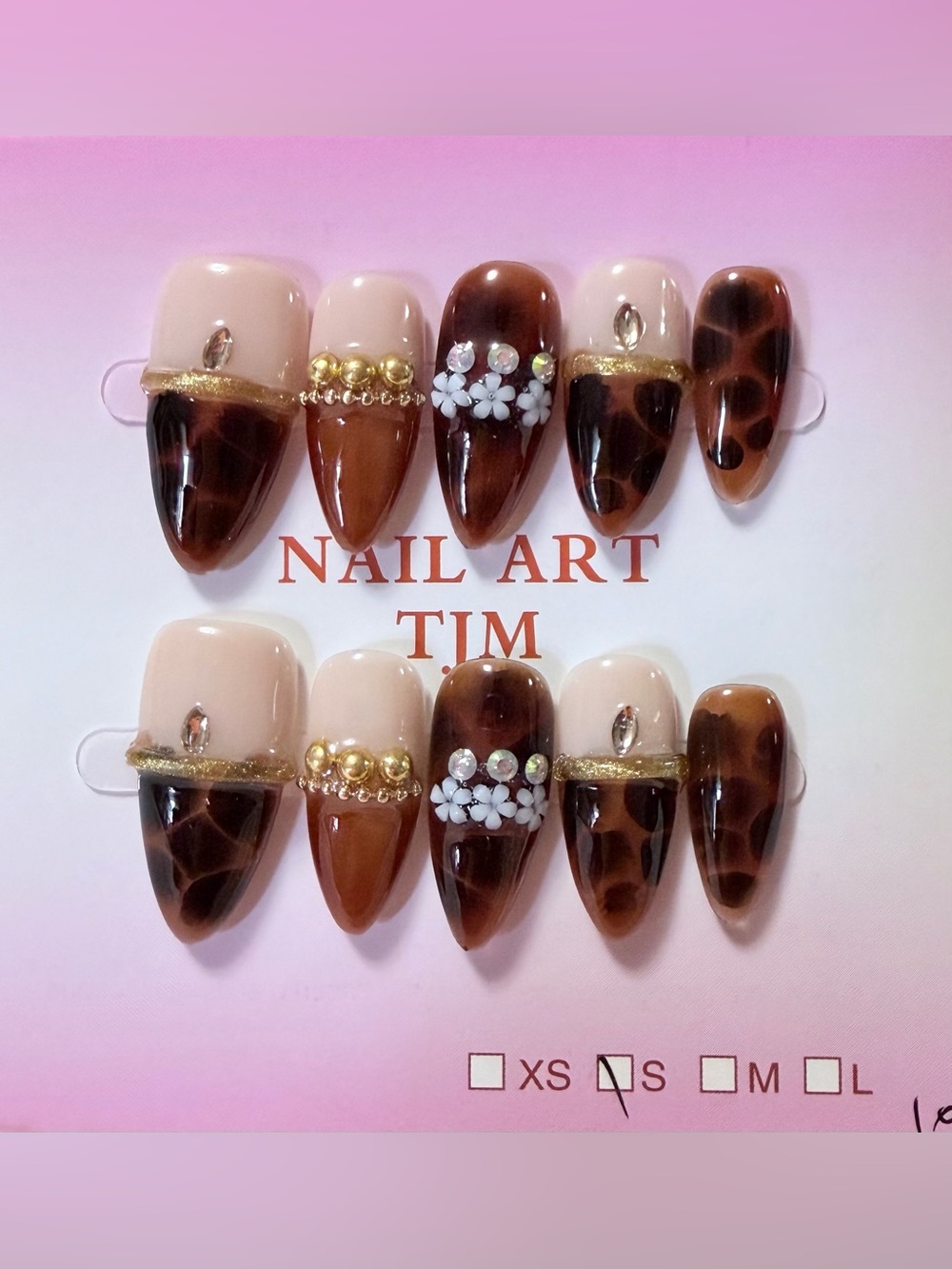 Nail Art Press-On Set — Brown & Nude Tortoiseshell Design